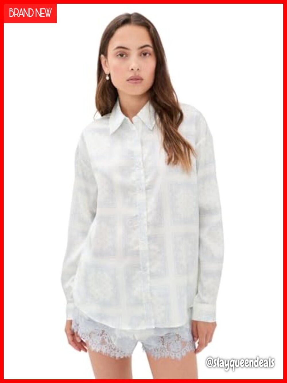 Bailey Rose Satin Button-Down Shirt Relaxed Fit Long Sleeve Bandana Print